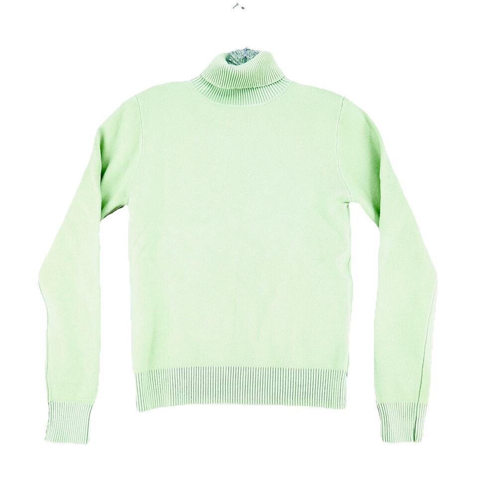 SHEIN Lime Green Ribbed Knit Cropped Turtleneck Sweater Balloon Sleeve Large